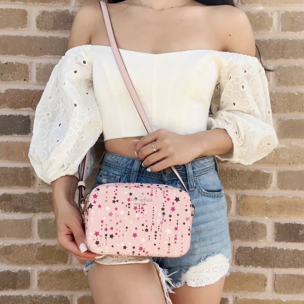 Kate Spade ♠️ Stars Printed Camera Bag Crossbody Pink Glitter - Picture 3 of 4